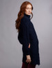 Women's Aran Long Button Cable & Diamond Coat - Navy