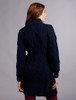 Women's Aran Long Button Cable & Diamond Coat - Navy