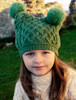 Kids Merino Aran Trellis Pom Pom Hat - Green Marl