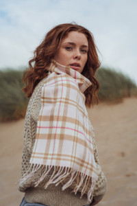 Merino Luxury Wool Scarf - Pink Camel Check