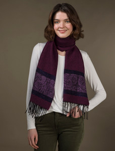GlenAran Celtic Birds Pattern Scarf - Berry