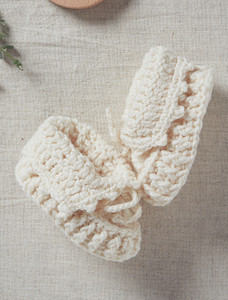 Handknit Baby Booties with Bow - Natural White