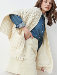 Aran Shawl Wrap with Pockets - Natural White