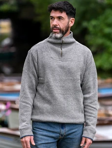 Mens Half Zip Wool Sweater - Grey Smoke