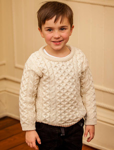 Kid's Traditional Aran Merino Wool Sweater - Natural White