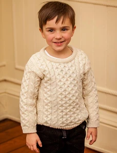 Kid's Traditional Aran Merino Wool Sweater - Natural White