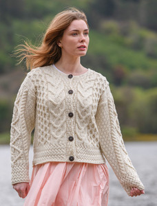 Aran Cable Knit Cardigan - Natural White