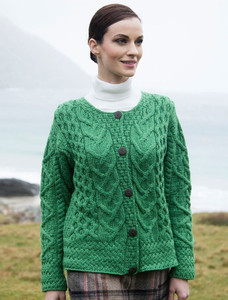 Aran Cable Knit Cardigan - Kiwi