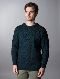 Mens Dún Aonghasa Heavyweight Aran Wool Sweater - Blackwatch