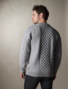 Mens Dún Aonghasa Heavyweight Aran Wool Sweater - Soft Grey
