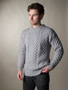Mens Dún Aonghasa Heavyweight Aran Wool Sweater - Soft Grey