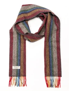 Narrow Lambswool Striped Scarf - Multi-Colour Herringbone
