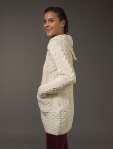 Hooded Coatigan with Celtic Knot Zipper Pull - Natural White