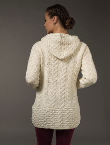Hooded Coatigan with Celtic Knot Zipper Pull - Natural White