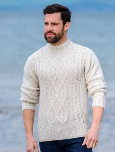 Wool Cashmere Aran Mock Turtleneck Sweater - Chalk