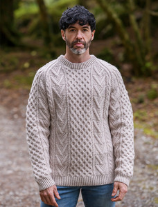 Mens Handknit Honeycomb Stitch Sweater - Honey Oat