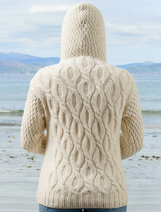 Women's Merino Wool Cable Knit Hoodie - White