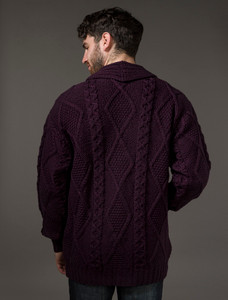 Men's Shawl Neck Cardigan - Merino Wool - Damson