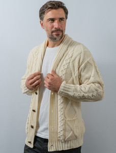 Men's Shawl Neck Cardigan - Natural White
