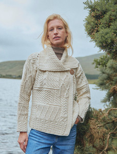 Patchwork Cardigan with Collar - White