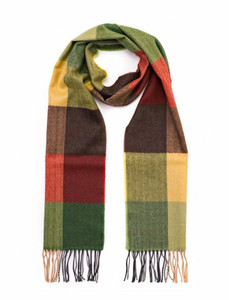 Merino Luxury Wool Scarf - Green Gold & Red