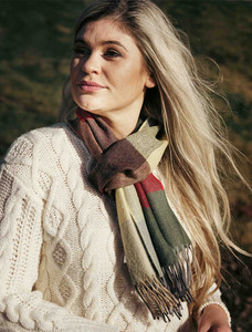 Merino Luxury Wool Scarf - Green Gold & Red