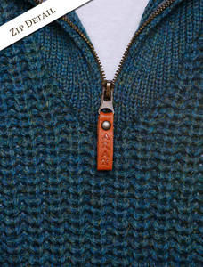 Zipper Detail of Fisherman's Half Zip Sweater with Patches - Navy