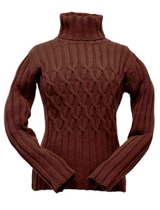 Wool Cashmere Polo Neck Sweater with Criss Cross Pattern - Burgundy