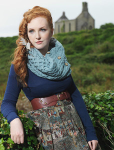 Aran Snood Scarf with Buttons - Misty