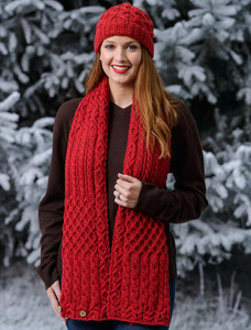 Aran Snood Scarf with Buttons - Chillipepper