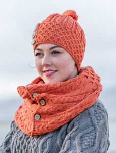 Aran Snood Scarf with Buttons - Autumn Leaf