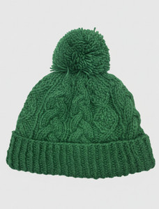 Aran Fleece Lined Rib Cap with Bobble - Medium Green