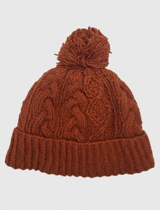 Aran Fleece Lined Rib Cap with Bobble - Mustard Orange