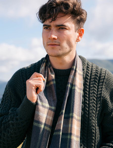 Merino Luxury Wool Scarf - Charcoal Tan Green