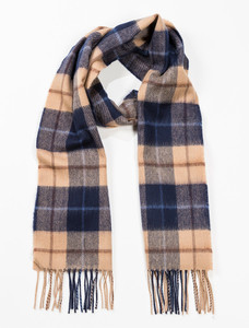 Fine Merino Plaid Scarf - Beige Navy