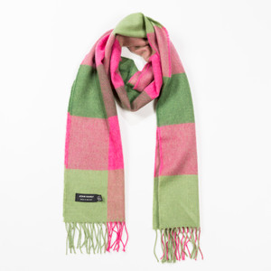 Merino Luxury Wool Scarf - Watermelon Pink Green