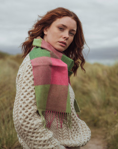 Merino Luxury Wool Scarf - Watermelon Pink Green