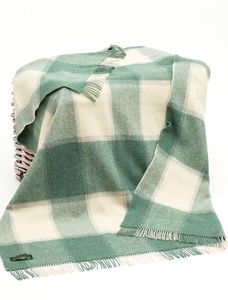 Plaid Wool Throw - Sage Beige