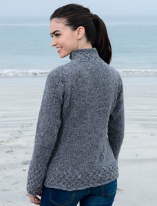 Wool Cashmere Aran Trellis Sweater - Middle Grey