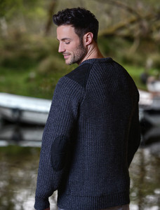 Irish Fishermans Ribbed Sweater with Patches - Charcoal