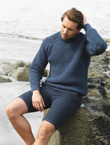 Irish Fishermans Ribbed Sweater with Patches - Caspian