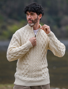 Zip-Neck Aran Sweater - Natural White 