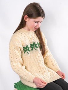 Kid's Merino Wool Shamrock Sweater - Natural White