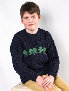 Kid's Merino Wool Shamrock Sweater - Navy