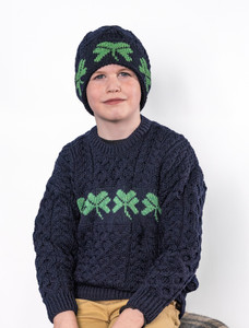 Kid's Merino Wool Shamrock Sweater - Navy