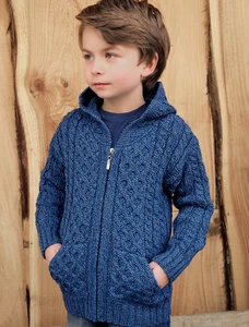 Kid's Hooded Cardigan with Pockets - Blue Marl
