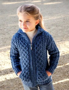 Kid's Hooded Cardigan with Pockets - Blue Marl