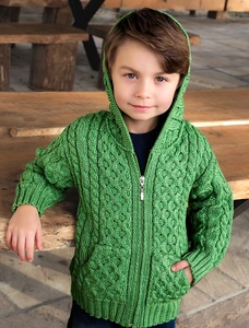 Kid's Hooded Cardigan with Pockets - Green