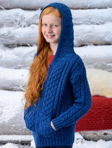 Kid's Hooded Cardigan with Pockets - Blue Marl