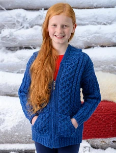 Kid's Hooded Cardigan with Pockets - Blue Marl